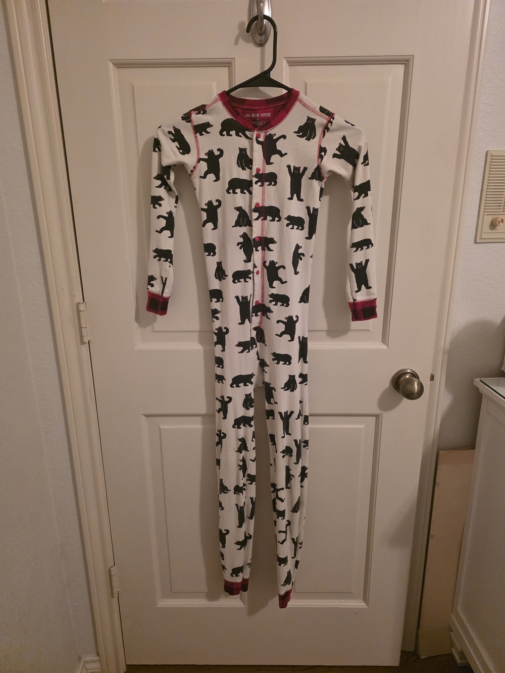 Little Blue House Kids White Bear Print One-Piece Pajamas with Red Trim